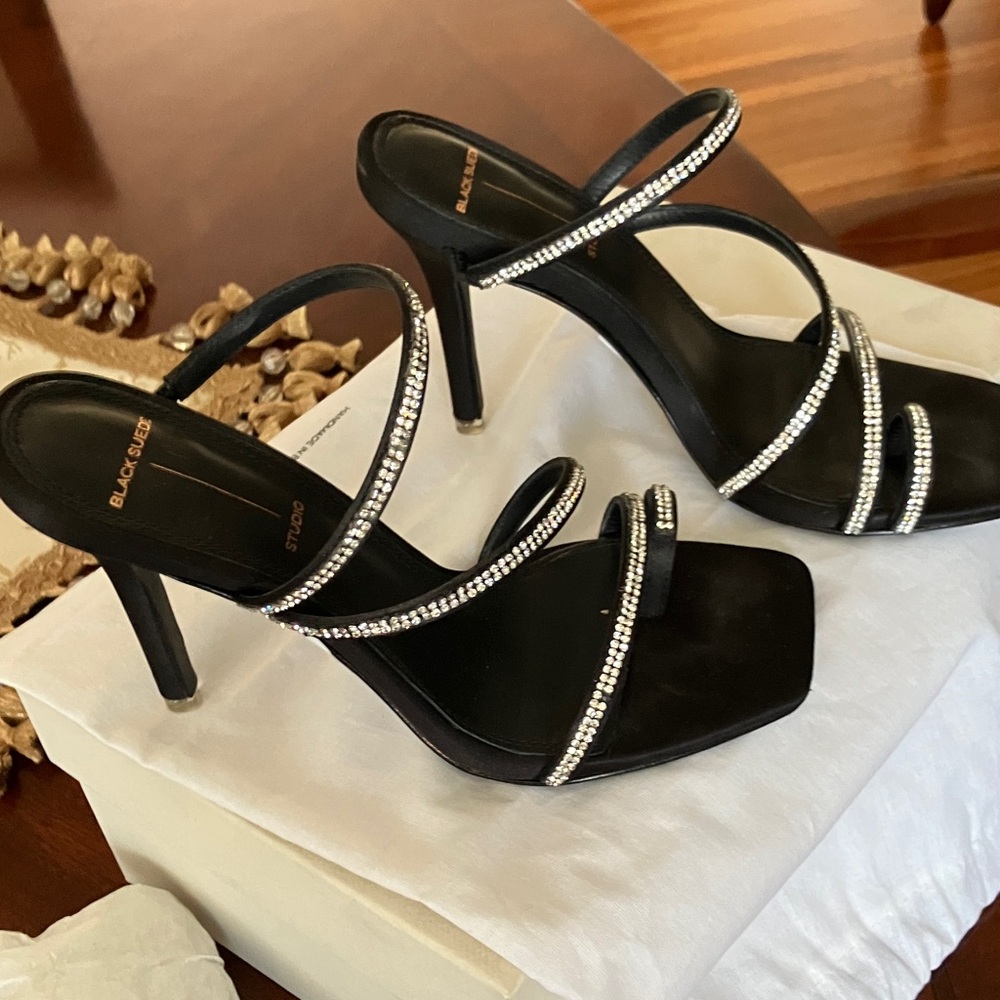 Black Suede Heels with Sparkling Straps